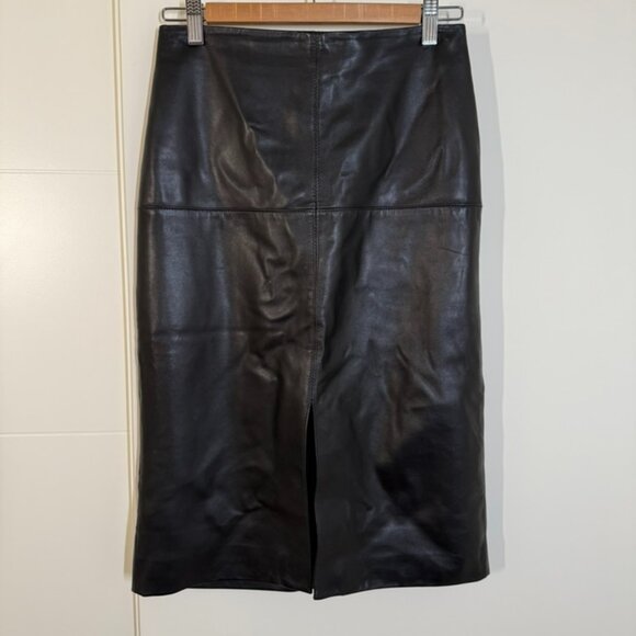 Nordstrom Brand Real Midi Leather Skirt- Size 4 - Picture 1 of 2